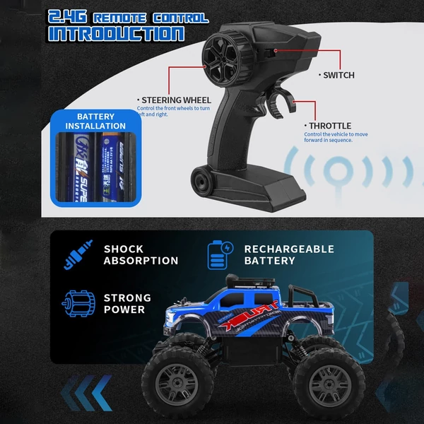 2,4 GHz-es 4WD távirányítós teherautó - Kék, 1 akkumulátor