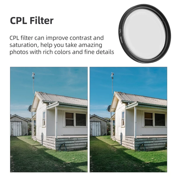 52 mm-es CPL szűrő telefon kamera lencséjéhez, rácsatolható polarizátor szűrő telefonlencse klip cserével
