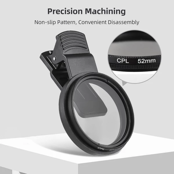 52 mm-es CPL szűrő telefon kamera lencséjéhez, rácsatolható polarizátor szűrő telefonlencse klip cserével