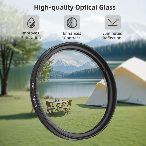52 mm-es CPL szűrő telefon kamera lencséjéhez, rácsatolható polarizátor szűrő telefonlencse klip cserével