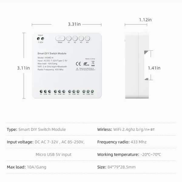 Tuya WiFi intelligens kapcsolómodul, kompakt otthoni időzítés, hangvezérlés, APP távirányító - Típus 2