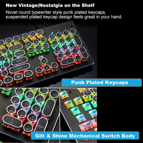 104 gombos vezetékes mechanikus billentyűzet, ergonómikus kialakítás, RGB háttérvilágítás - Fehér