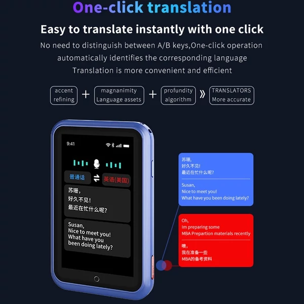 Hordozható 4G nyelvi fordítóeszköz 138 nyelvű hangfordítással, 19 offline fordítási szimultán tolmácsolással