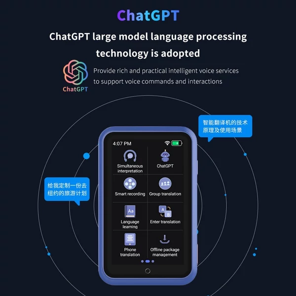 Hordozható 4G nyelvi fordítóeszköz 138 nyelvű hangfordítással, 19 offline fordítási szimultán tolmácsolással