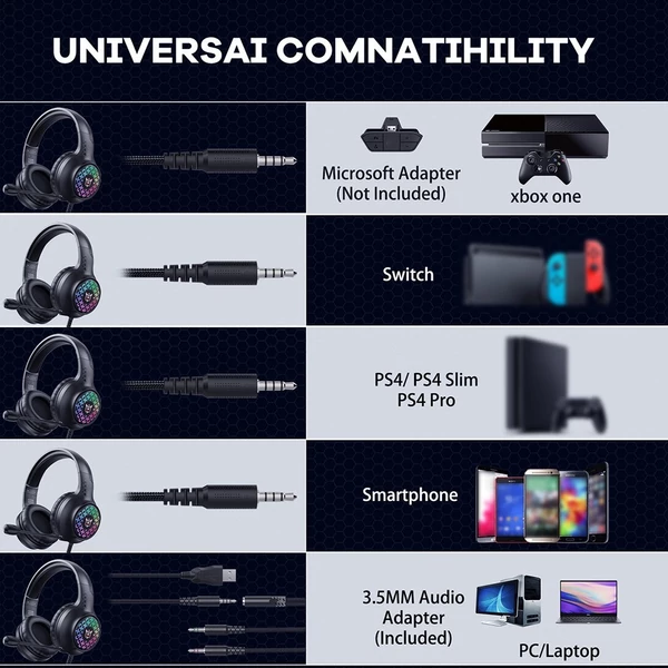 X7 Pro Gaming Headset, kiváló minőségű hangzás zajszűrővel, mikrofonnal és LED világítással