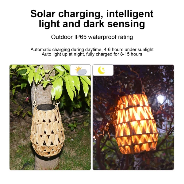 Napelemes LED lámpák Rattan kézzel szőtt lámpák