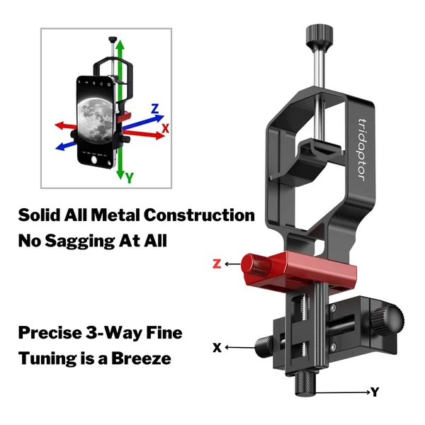 tridaptor XYZ-001 univerzális telefontávcső, Digiscoping adapter, 3 tengelyes fém telefontartó