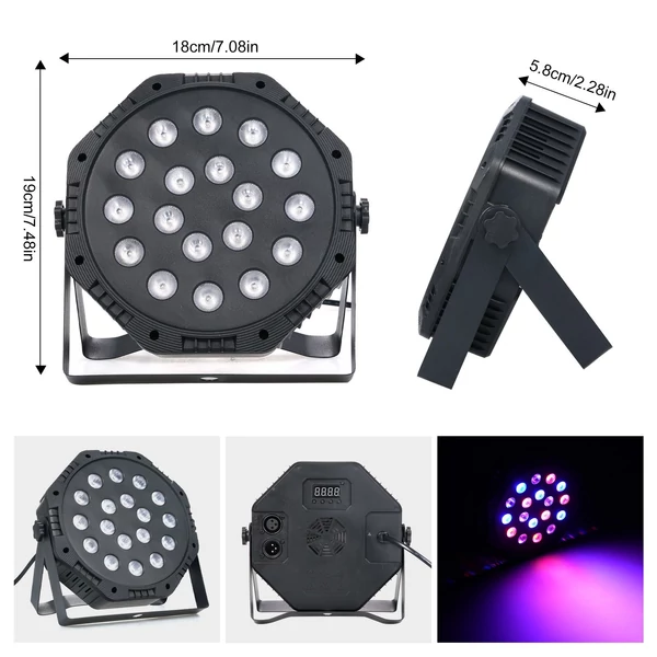 18 LED-es Par Lights, RGB színkeverő színpadi lámpa, DMX512 támogatás, Hangaktivált