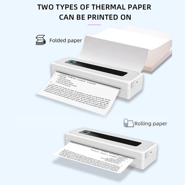 A4-es hordozható vezeték nélküli nyomtató hőpapírnyomtatás utazáshoz, mobil fotónyomtató – 1 db A4-es hőpapírtekercs mellékelve