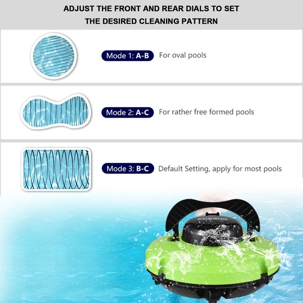 Vezeték nélküli robotmedencetisztító kettős motoros önálló parkolóval sík földi medencékhez - Zöld