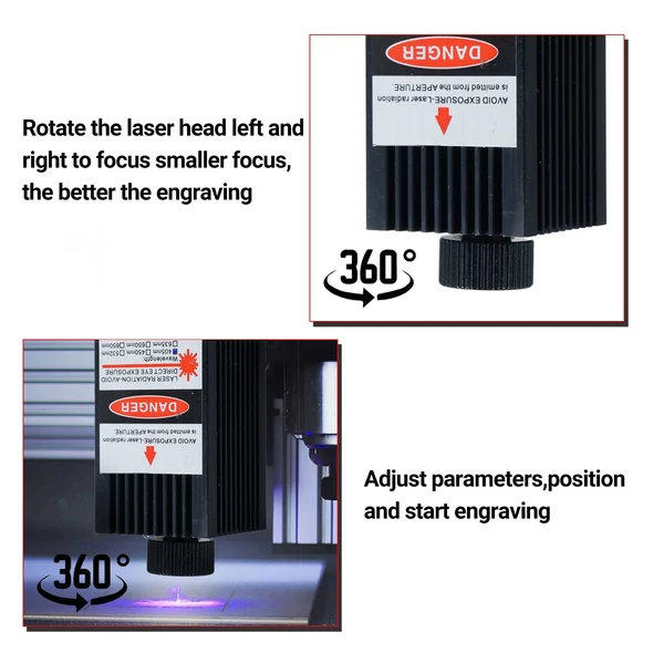 Lézergravírozó modul, fókuszálható gravírozás 450nm 500mw modulfej - 2 tűs interfész