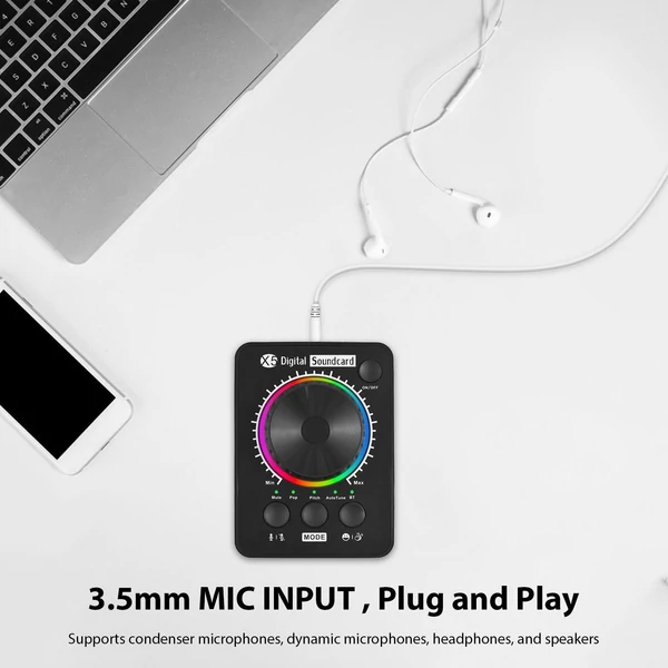 X5 Professional Live Streaming külső hangkártya PC-hez, telefonokhoz és laptopokhoz