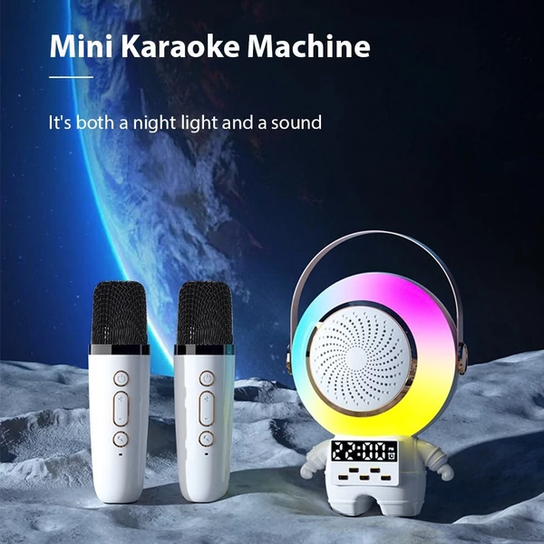 X64 Mini karaoke gép, kompakt űrhajós alakú Bluetooth hangszóró és mikrofon készlet