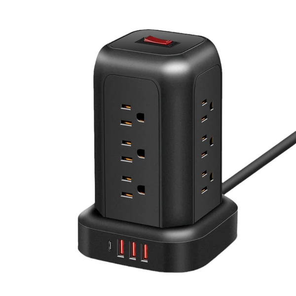 T12 toronycsatlakozós tápegység, 12 aljzat, 3 USB-port, 1 Type-C port, kiváló túlfeszültség-védelem és helytakarékos kialakítás