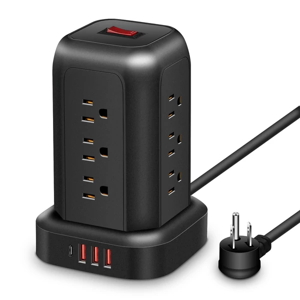 T12 toronycsatlakozós tápegység, 12 aljzat, 3 USB-port, 1 Type-C port, kiváló túlfeszültség-védelem és helytakarékos kialakítás