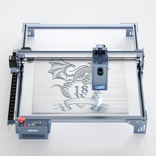 Swiitol C18 Pro 18 W lézergravírozó 400x400 mm-es méhsejt munkaasztallal és 4 az 1-ben Y-tengelyes forgóhengerrel, valamint 8 db magasított lábpárnával és légsegéd készlettel