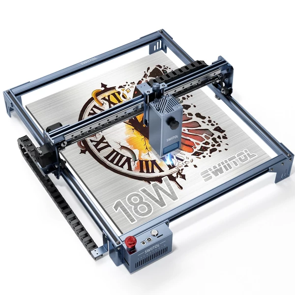 Swiitol C18 Pro 18W lézergravírozó 400x400mm-es méhsejt munkaasztallal és ATOMSTACK R3 Pro görgővel és levegősegéd készlettel