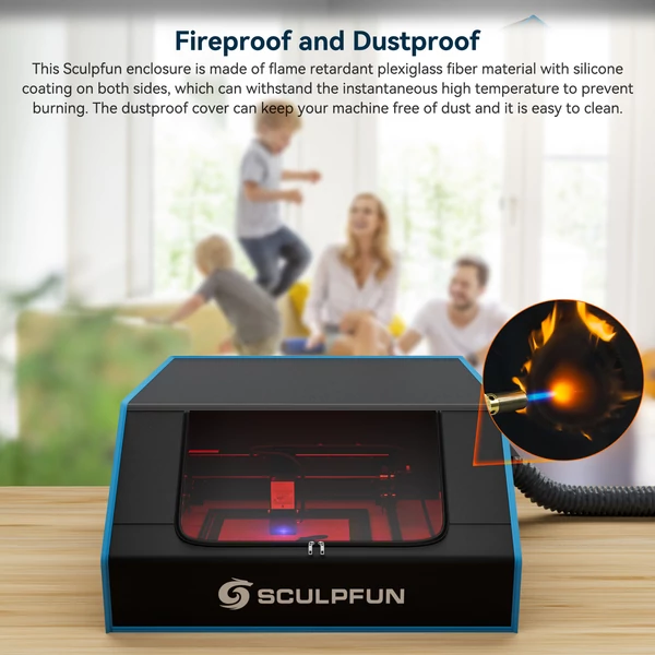 SCULPFUN S30 Pro Max 20 W-os lézergravírozó automatikus levegő-rásegítő rendszerrel, forgóhengerrel és B1 védőburkolattal és 400x400 mm-es méhsejt munkaasztallal