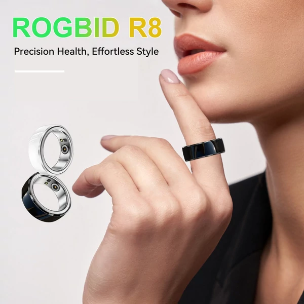 Rogbid R8 Smart Fitness nyomkövető gyűrű, Többféle sportmód Android, iOS rendszerrel - Fekete, 22mm