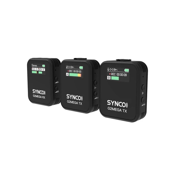 SYNCO G2MEGA 1-trigger-2 2,4G vezeték nélküli mikrofonrendszer, rácsatolható mikrofon - 2 adóval