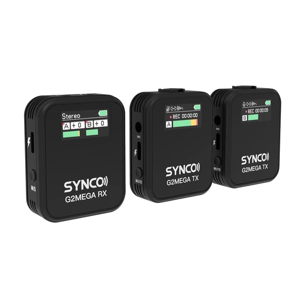 SYNCO G2MEGA 1-trigger-2 2,4G vezeték nélküli mikrofonrendszer, rácsatolható mikrofon - 2 adóval