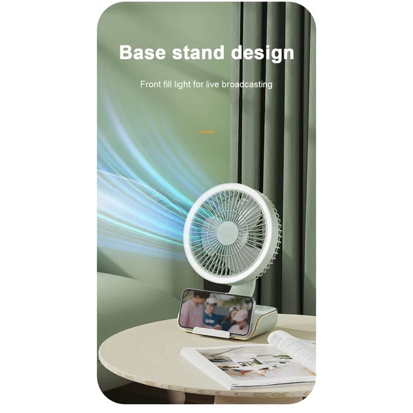 Asztali többfunkciós ventilátor USB újratölthető ventilátor, automatikus ventilátor (2000 mAh akkumulátor) - Zöld