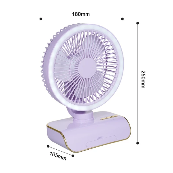 Asztali többfunkciós ventilátor USB újratölthető ventilátor, automatikus ventilátor (2000 mAh akkumulátor) - Lila