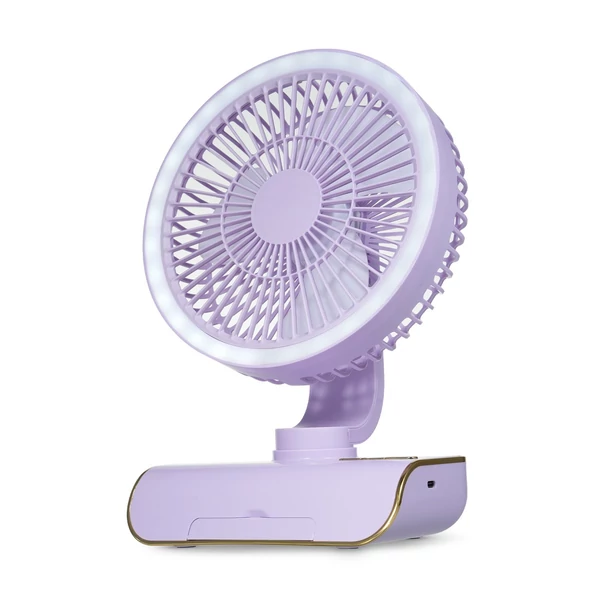 Asztali többfunkciós ventilátor USB újratölthető ventilátor, automatikus ventilátor (2000 mAh akkumulátor) - Lila