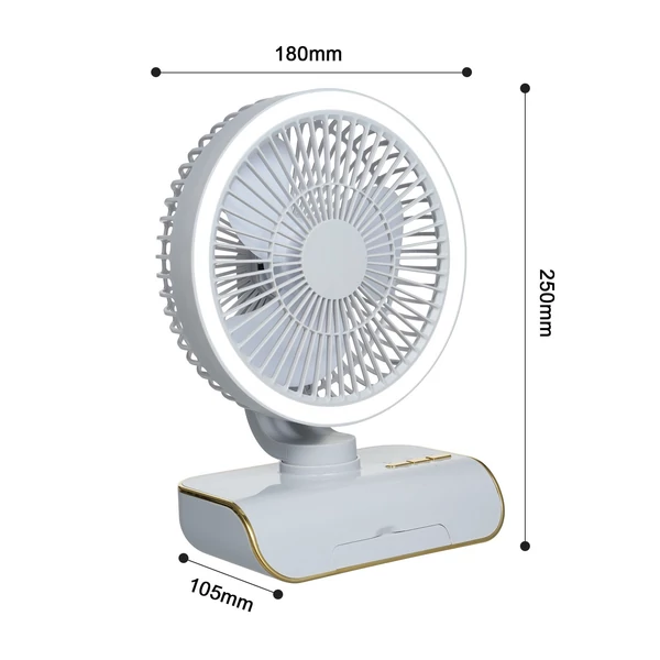 Asztali többfunkciós ventilátor USB újratölthető ventilátor, automatikus ventilátor (2000 mAh akkumulátor) - Szürke