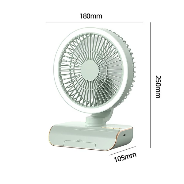 Asztali többfunkciós ventilátor USB újratölthető ventilátor, automatikus ventilátor (4000 mAh akkumulátor) - Zöld