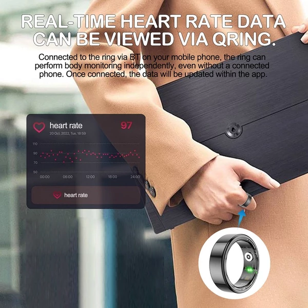 V2 többfunkciós intelligens gyűrű, fejlett alvás- és pulzusfigyelő, IP68 vízálló - Arany, L méret
