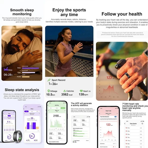 V2 többfunkciós intelligens gyűrű, fejlett alvás- és pulzusfigyelő, IP68 vízálló - Arany, S méret