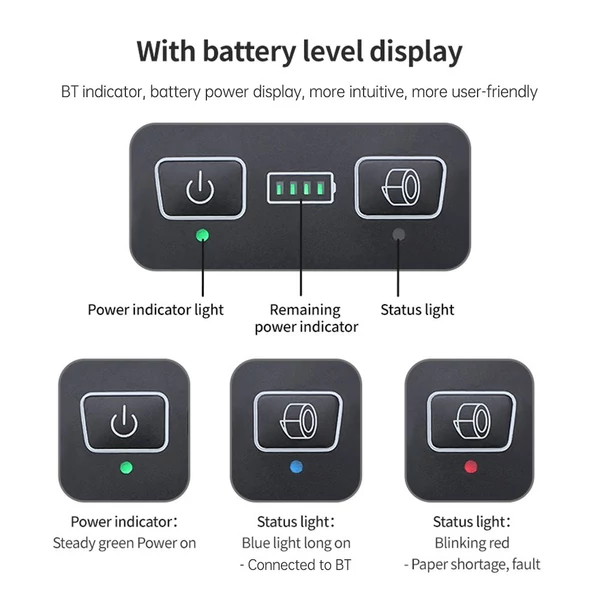 Hordozható mini nyugta hőnyomtató 58 mm, vezeték nélküli BT, USB csatlakozás, 203 dpi - 2 db hőpapír tekercs