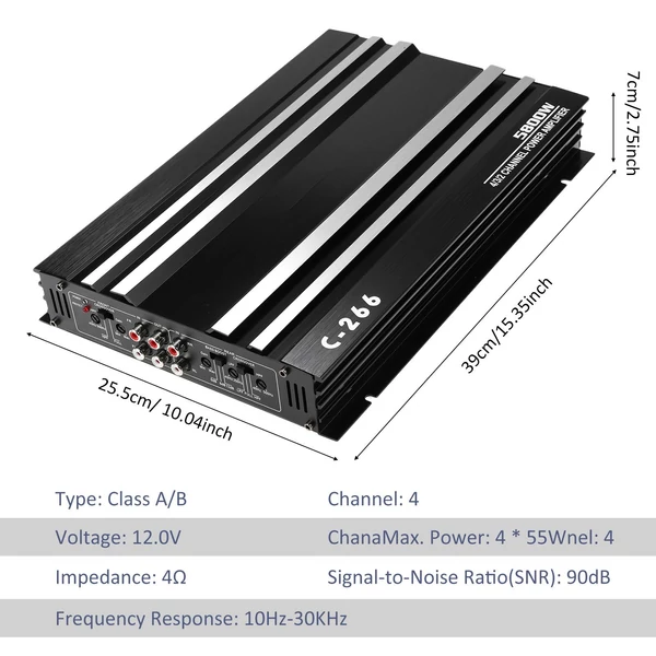 4 csatornás autós audio-erősítő 5800 W 12,0 V ultravékony, négyutas