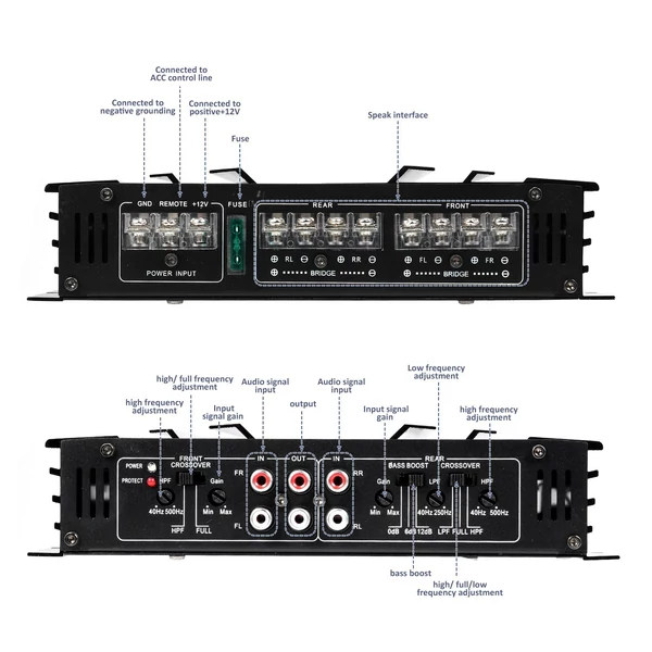 4 csatornás autós audio-erősítő 5800 W 12,0 V ultravékony, négyutas