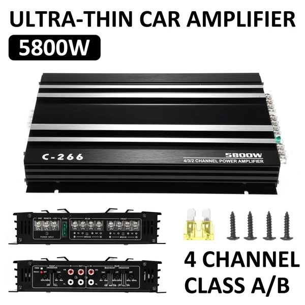 4 csatornás autós audio-erősítő 5800 W 12,0 V ultravékony, négyutas
