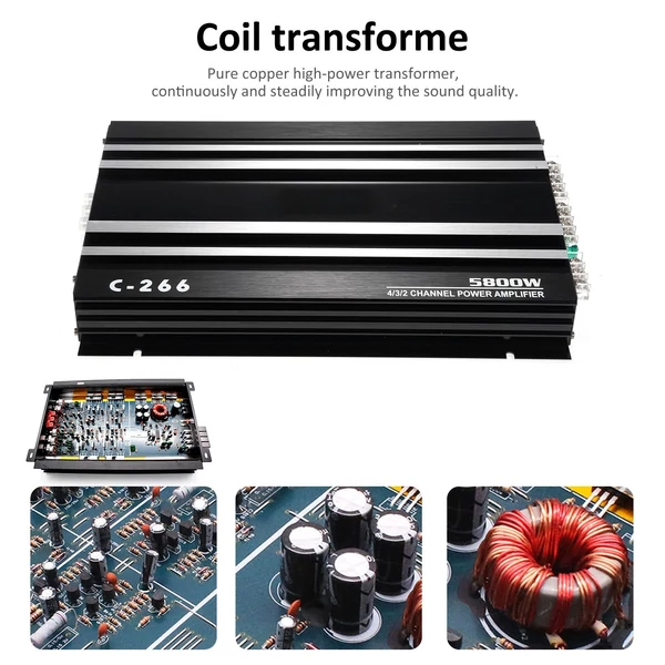 4 csatornás autós audio-erősítő 5800 W 12,0 V ultravékony, négyutas