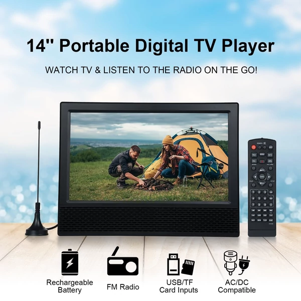 14 hüvelykes DCV-T2 digitális TV lejátszó, autós TV multimédia lejátszó. FM rádió távirányítóval