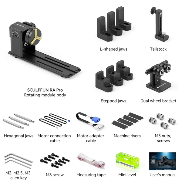 SCULPFUN RA Pro forgó tokmány lézergravírozóhoz