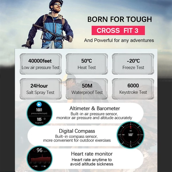 NORTH EDGE Cross Fit 3 GPS férfi sportokosóra, négy globális műhold, 1,43 hüvelykes, nagy tisztaságú AMOLED kijelző