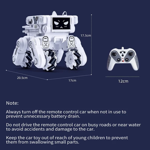 2,4G távirányítós robotjáték LED-világítású LCD-képernyővel és zenével - Fehér, 1 akkumulátor