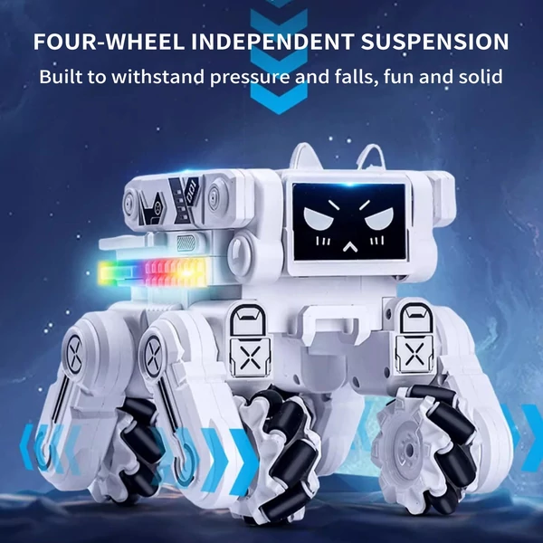 2,4G távirányítós robotjáték LED-világítású LCD-képernyővel és zenével - Fehér, 3 akkumulátor
