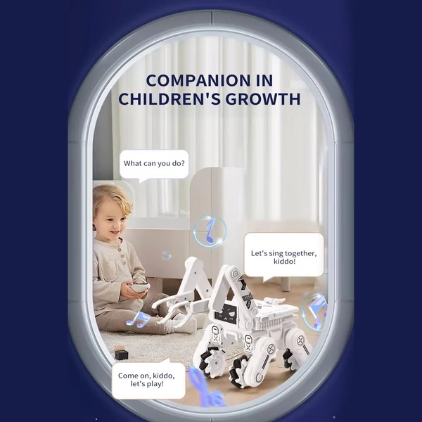 2,4G távirányítós robotjáték LED-világítású LCD-képernyővel és zenével - Fehér, 3 akkumulátor
