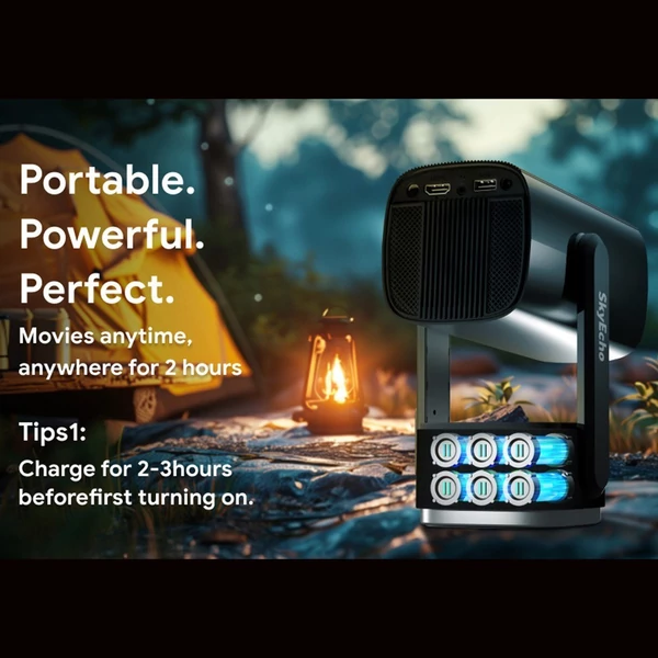 SkyEcho FreeONE Pro 1080P mini projektor, 4K videó projektor újratölthető elemmel