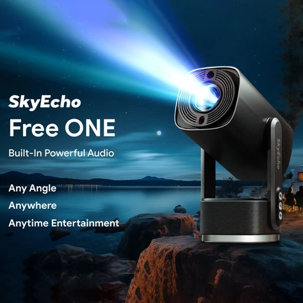 SkyEcho FreeONE Pro 1080P mini projektor, 4K videó projektor újratölthető elemmel