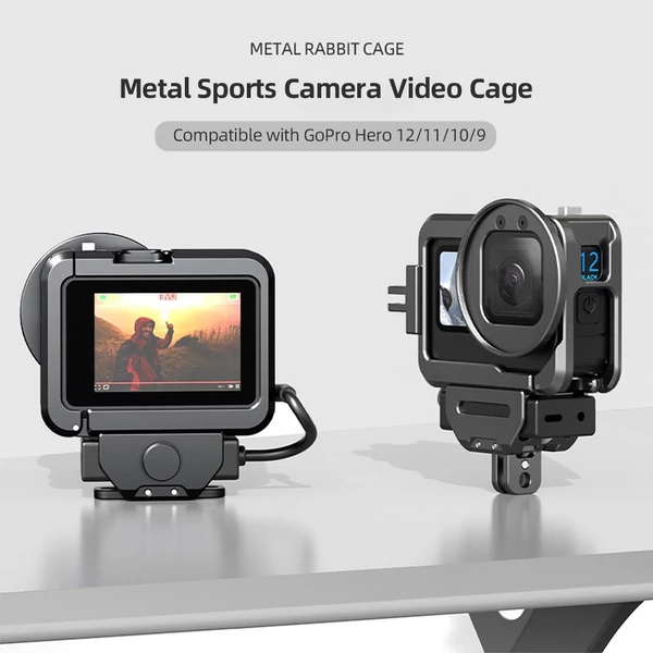 Akciókamera videokalitka, fém Vlog-tok, védőház hidegpapuccsal, 52 mm-es szűrőadapter