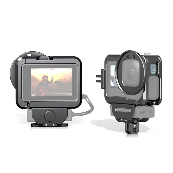 Akciókamera videokalitka, fém Vlog-tok, védőház hidegpapuccsal, 52 mm-es szűrőadapter