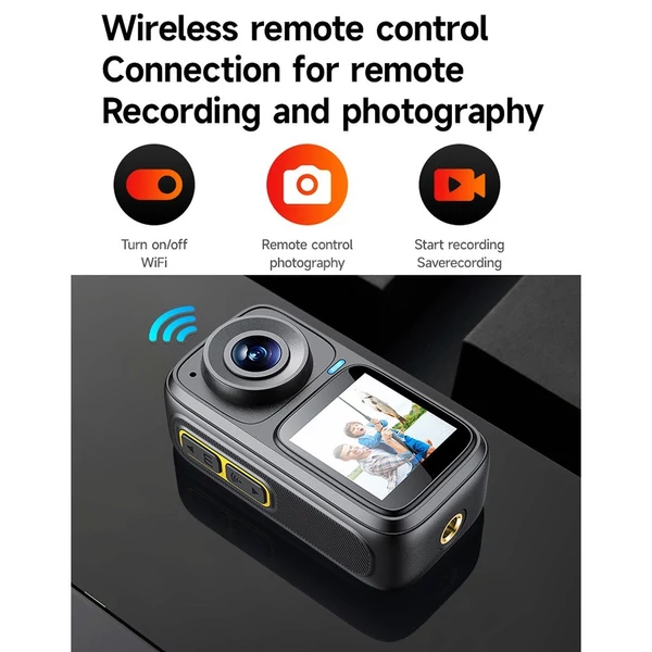 4K/30FPS sportkamera WiFi kamera, kétképernyős 6 tengelyes rázkódásgátló