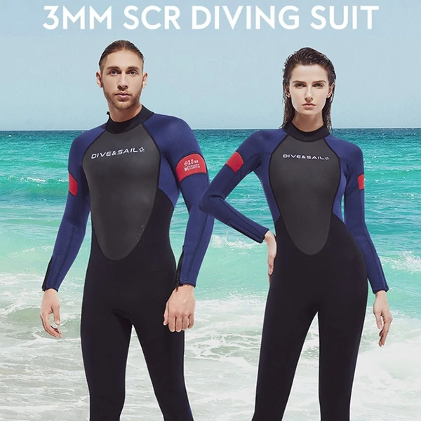 DIVE&SAIL teljes testű búvárruha 3 mm-es hosszú ujjú, vastagított melegséggel búvárkodáshoz - Férfi, L méret