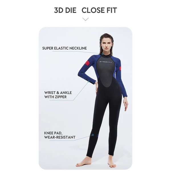 DIVE&SAIL teljes testű búvárruha 3 mm-es hosszú ujjú, vastagított melegséggel búvárkodáshoz - Férfi, L méret